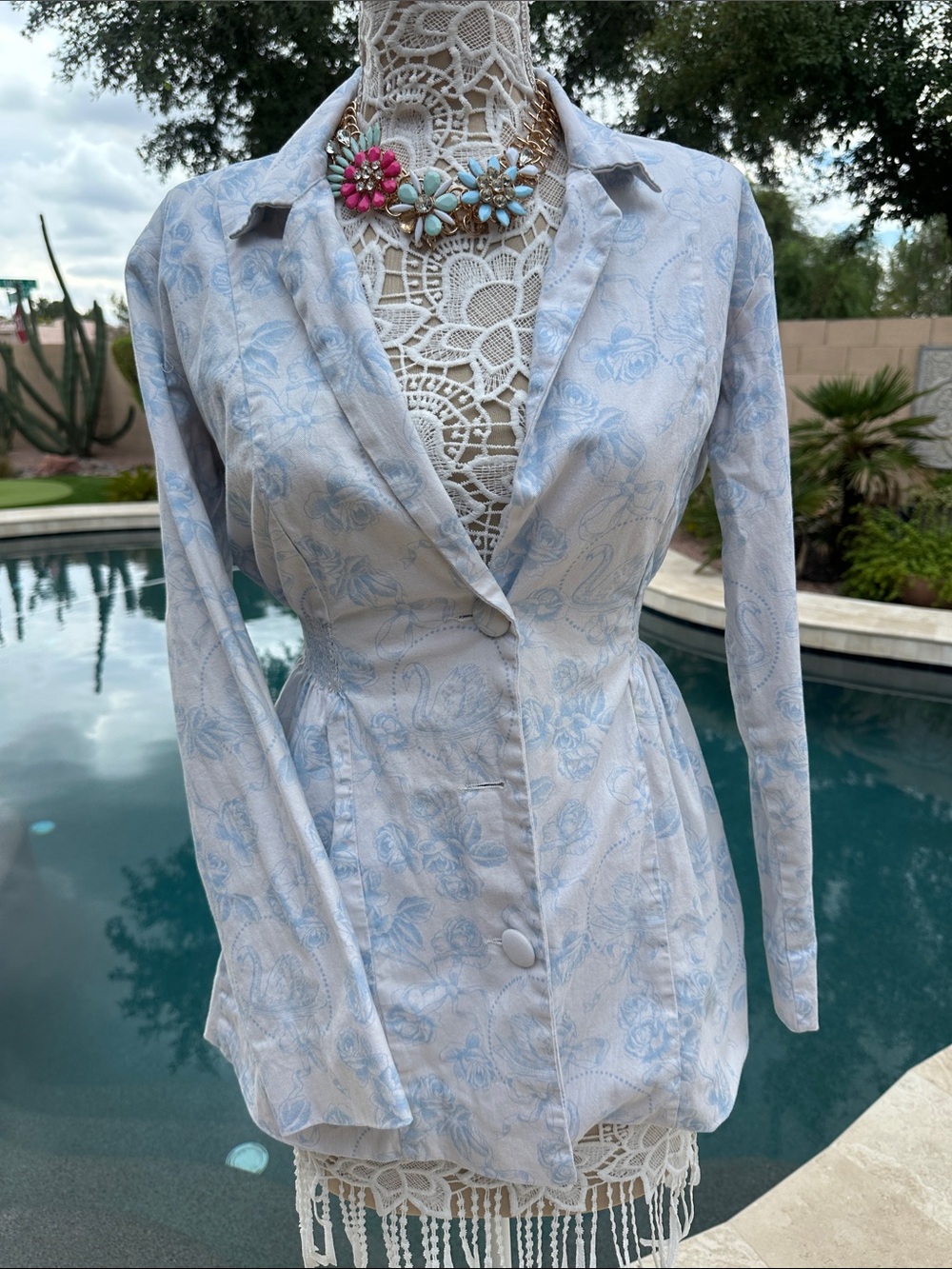 For Love and Lemons white and blue denim blazer size xs
